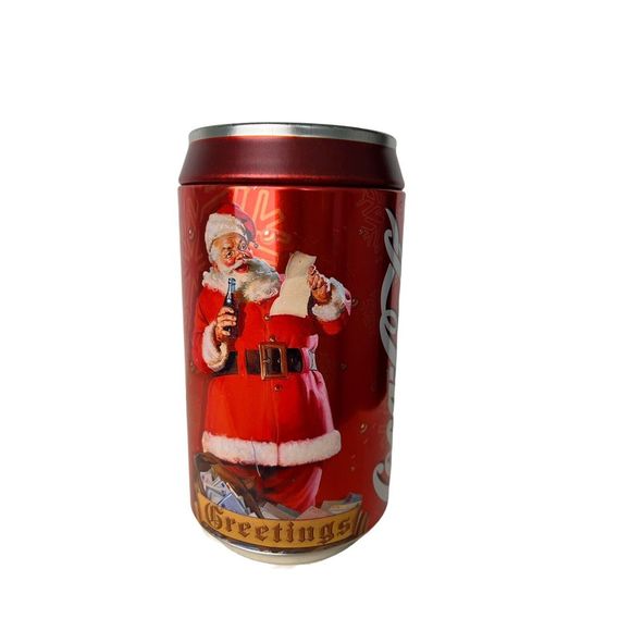 Vintage Coca Cola Greetings Santa Jumbo Tin Can‎ Coin Bank 8" High - Picture 4 of 10